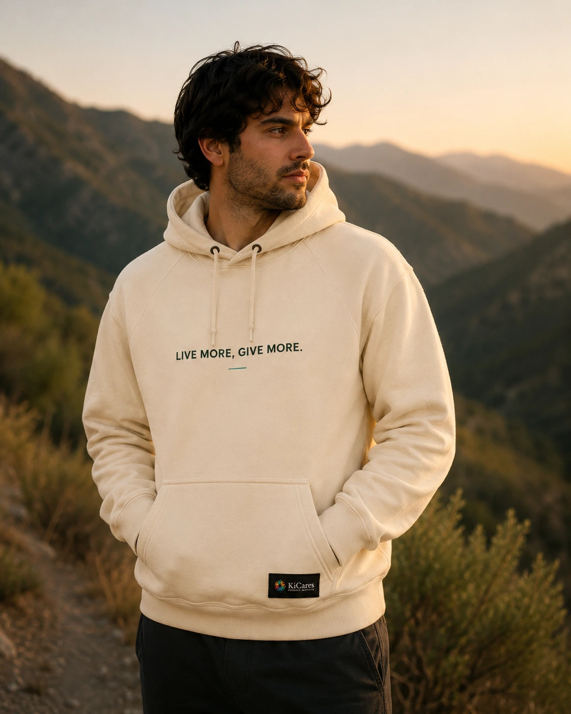 Kihealth hoodie in Cream, male model front